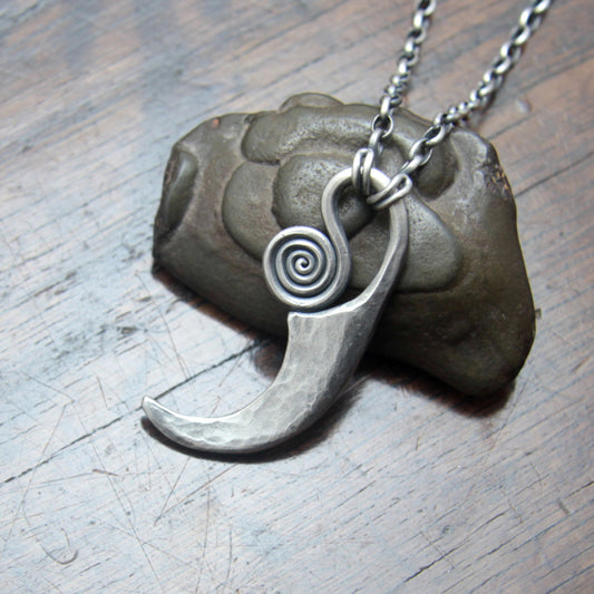 Forged Silver Sickle Pendant