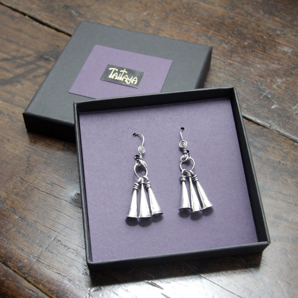 Silver Bell Amulet Chime Earrings Taitaya Forge