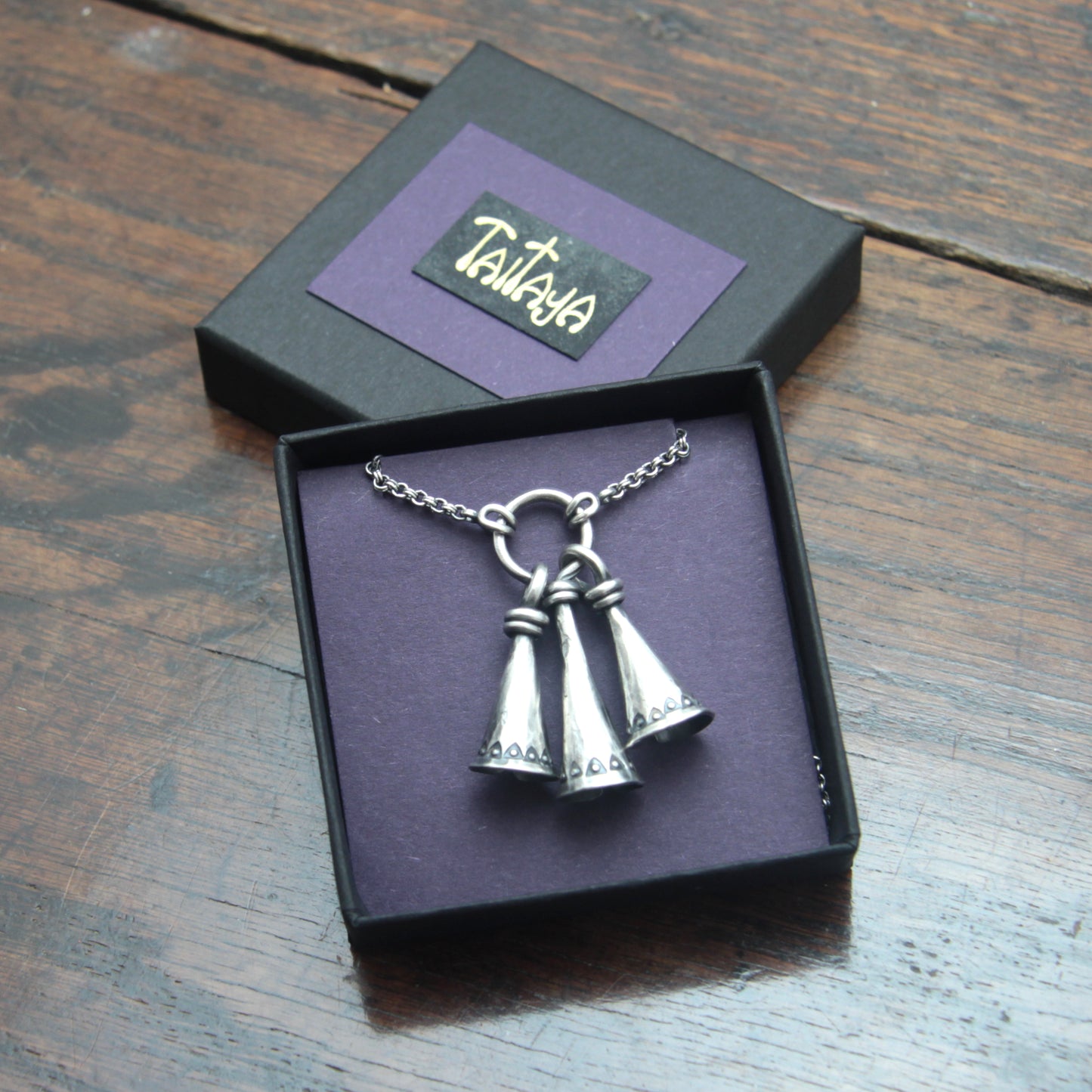 Ornate Silver Triple Bell Necklace