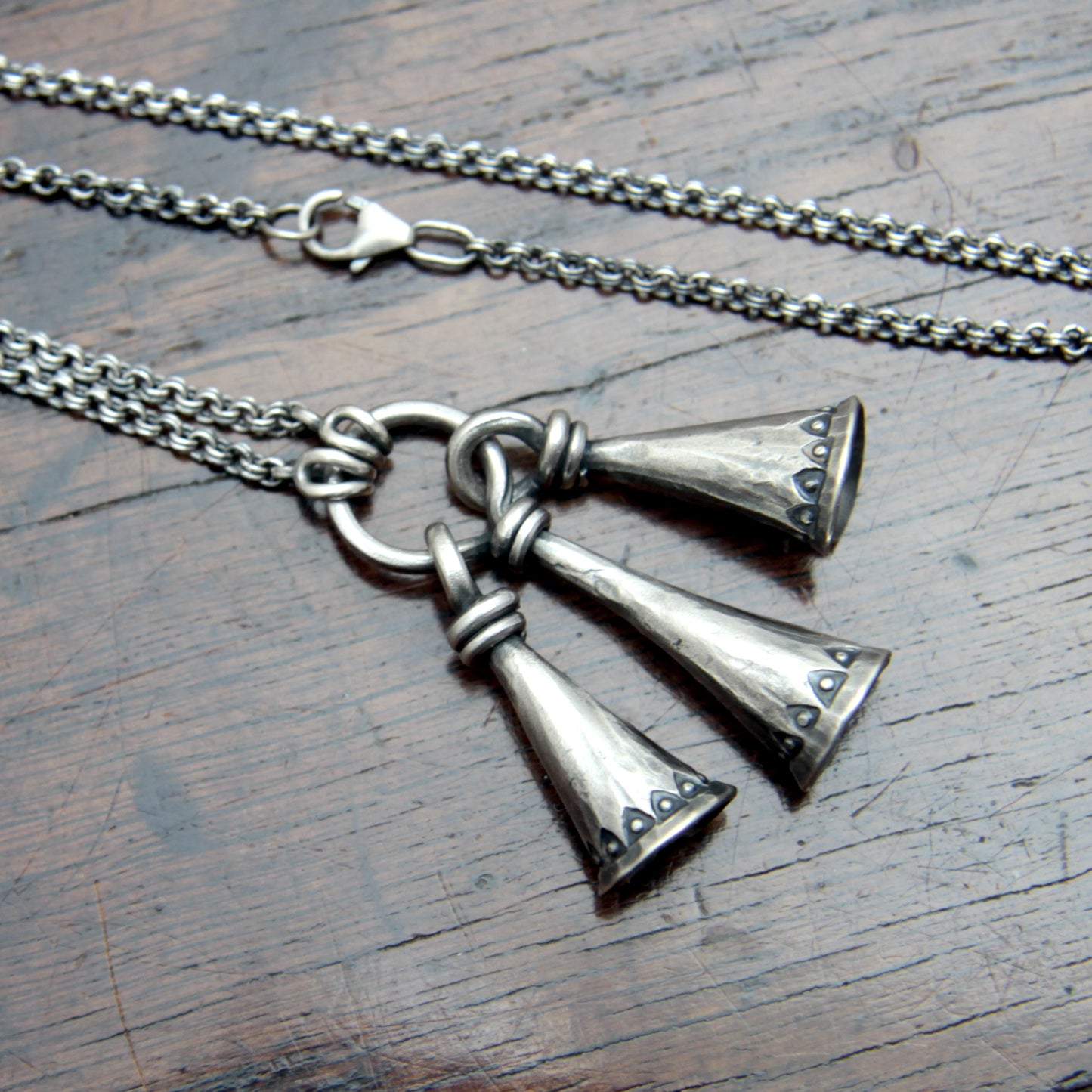 Ornate Silver Triple Bell Necklace