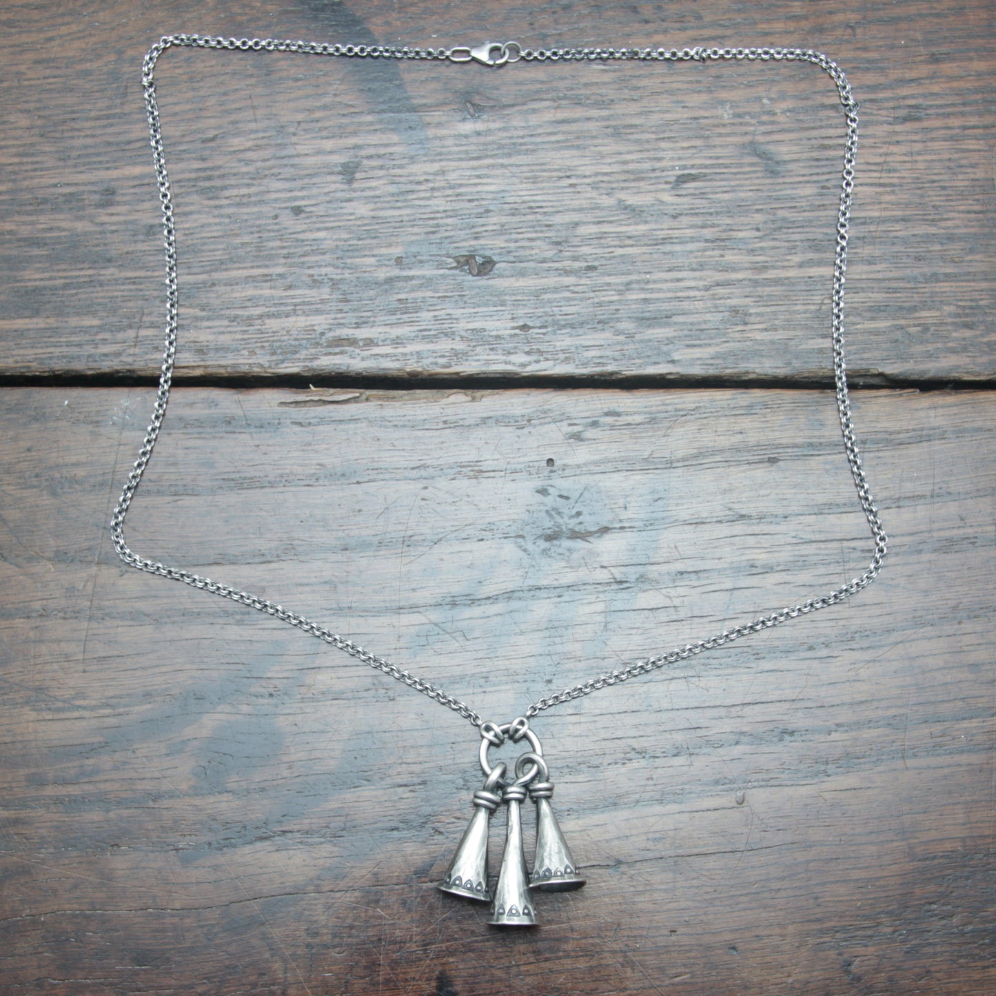 Ornate Silver Triple Bell Necklace