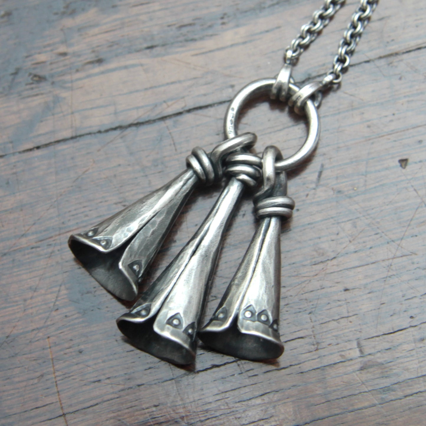 Ornate Silver Triple Bell Necklace