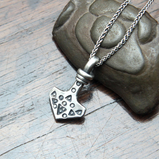 Small decorated Forged Silver Thors hammer pendant