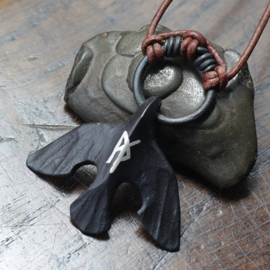 Custom Silver Inlaid Iron Raven Pendant Taitaya Forge