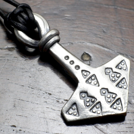 Hot Forged Silver Mjolnir, Viking Stamp work decorated, made and designed by MBarran, Taitaya Forge, UK