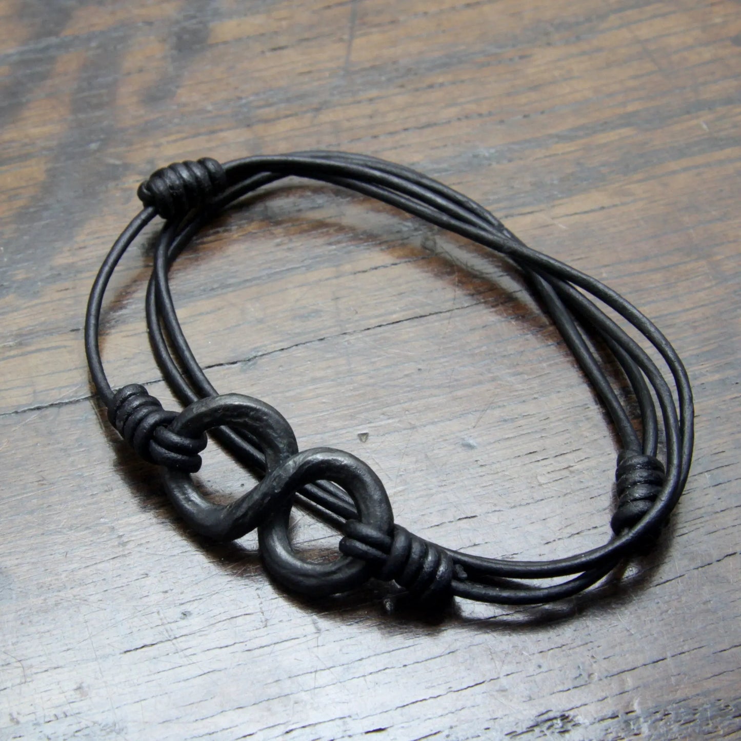 Forged Iron Infinity Leather Wrap Bracelet and Necklace