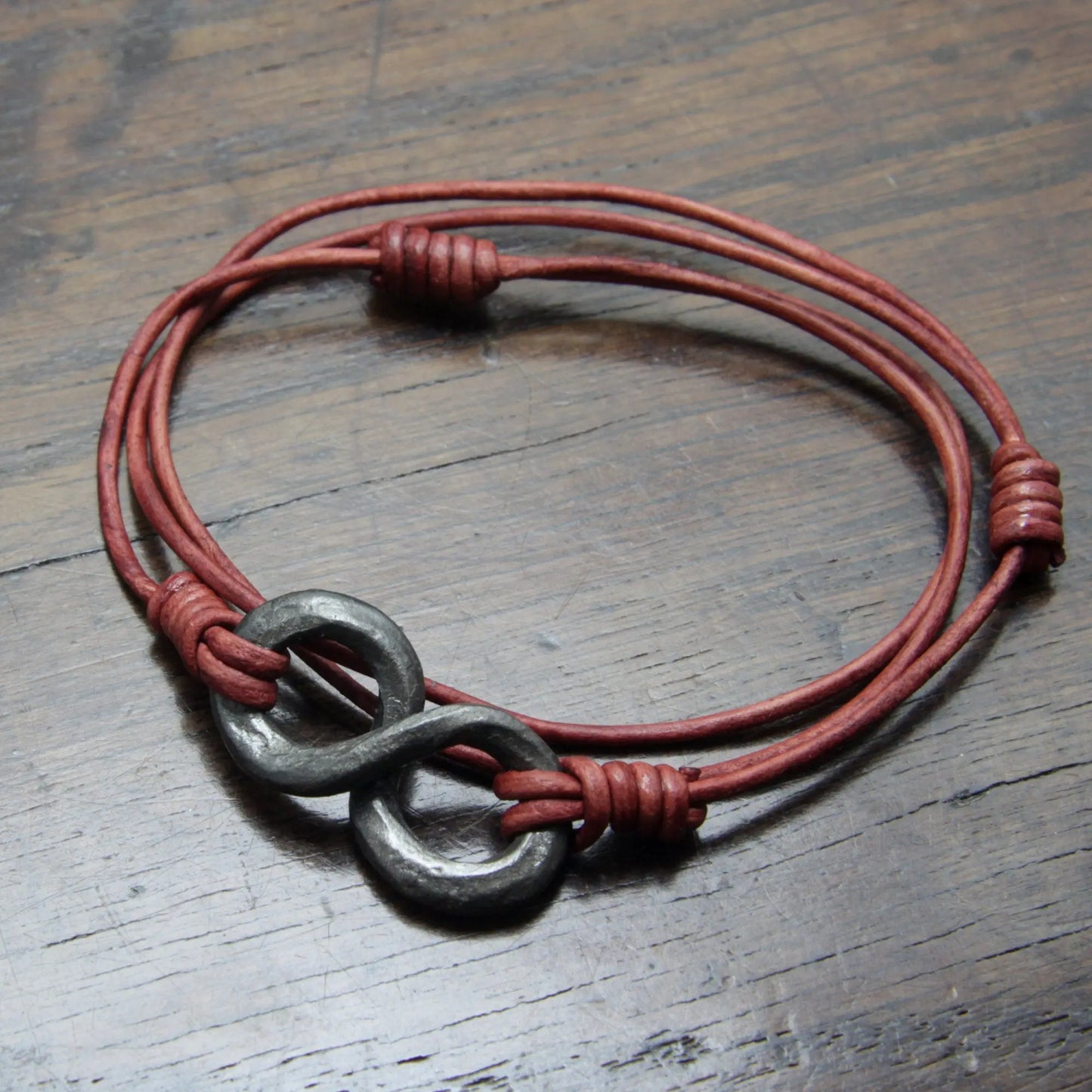 Forged Iron Infinity Leather Wrap Bracelet and Necklace