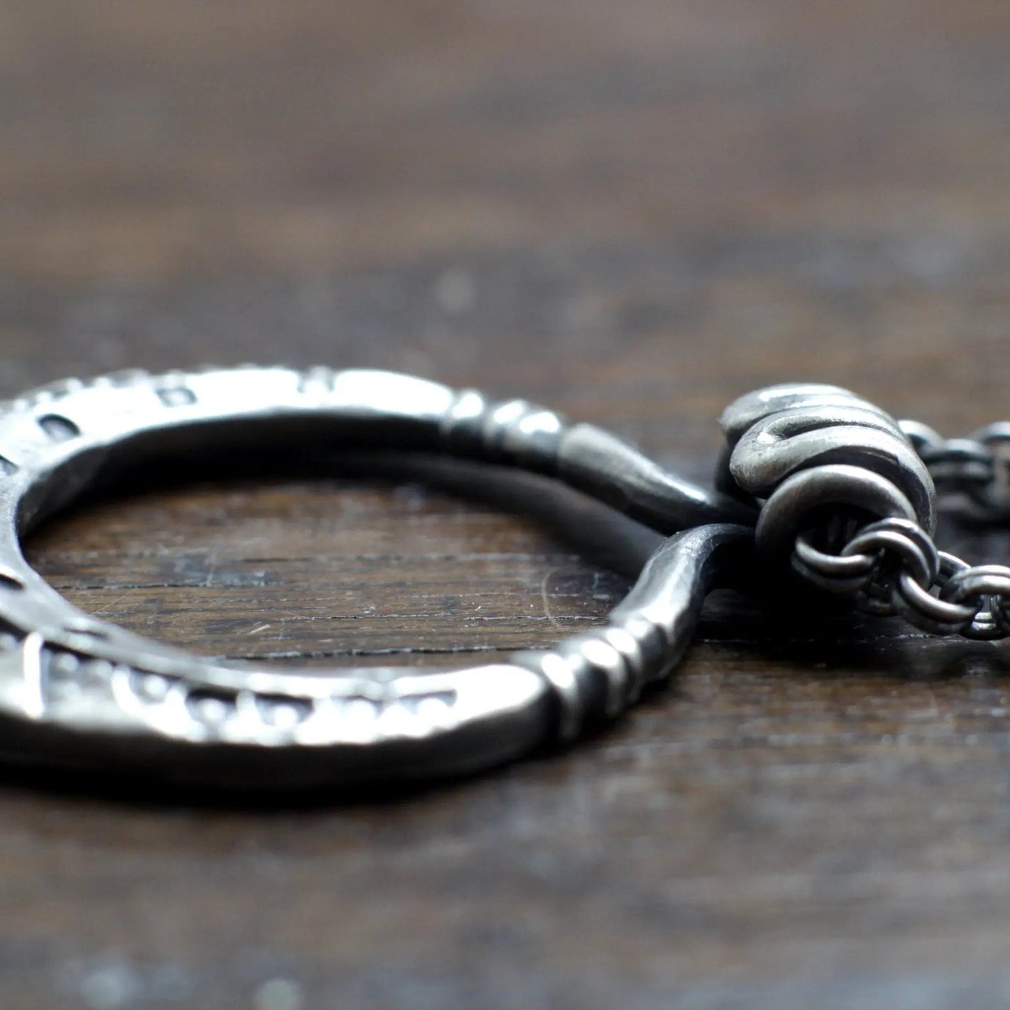 Wrought Silver Moon Necklace, a hand forged solid sterling silver, 925, crescent moon pendant on a double link chain