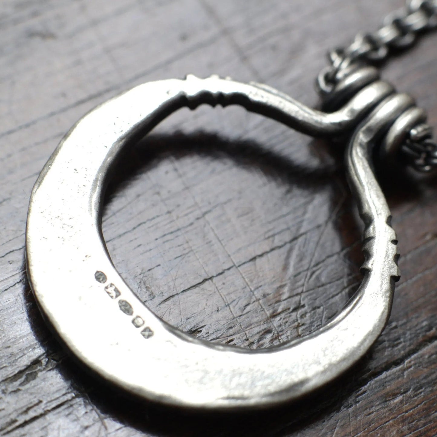 Wrought Silver Moon Necklace, a hand forged solid sterling silver, 925, crescent moon pendant on a double link chain