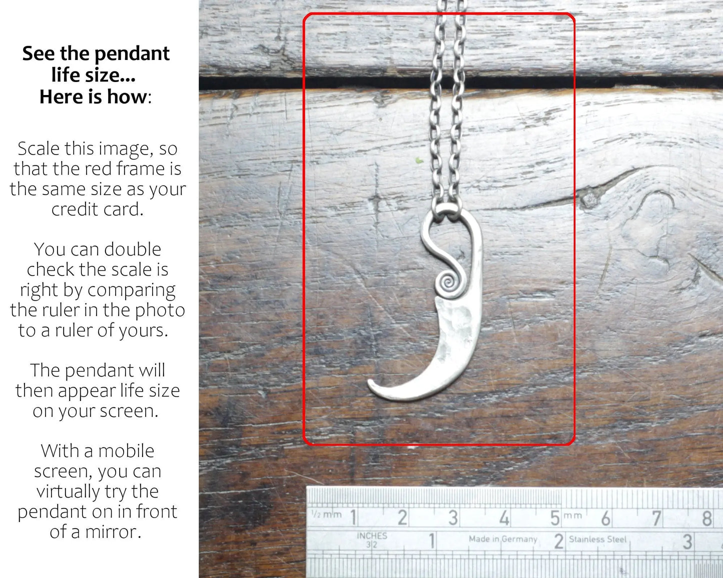 Forged Silver Sickle Pendant, solid Sterling Silver, 925 pendant on a thick silver chain