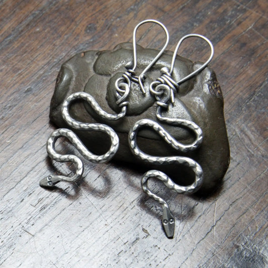 Forged Silver Snake Earrings