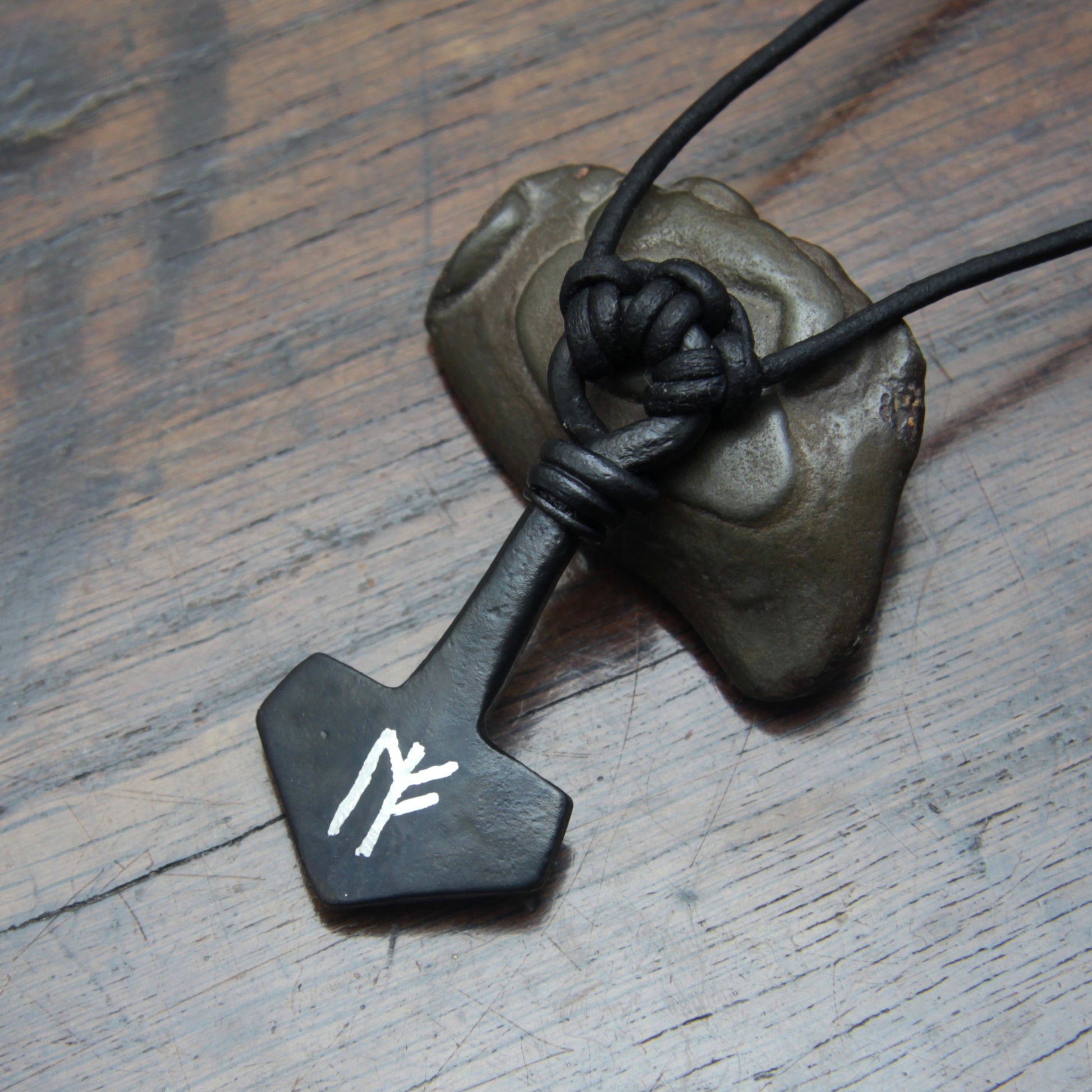 Silver inlaid forged iron thors hammer pendant