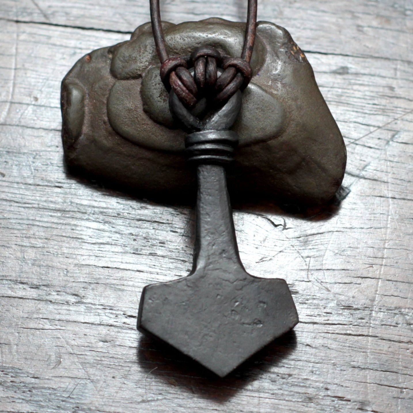 Large forged iron thors hammer pendant