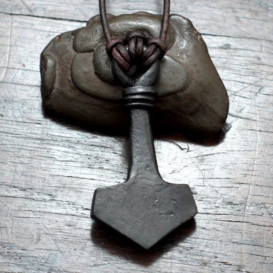 Large forged iron thors hammer pendant