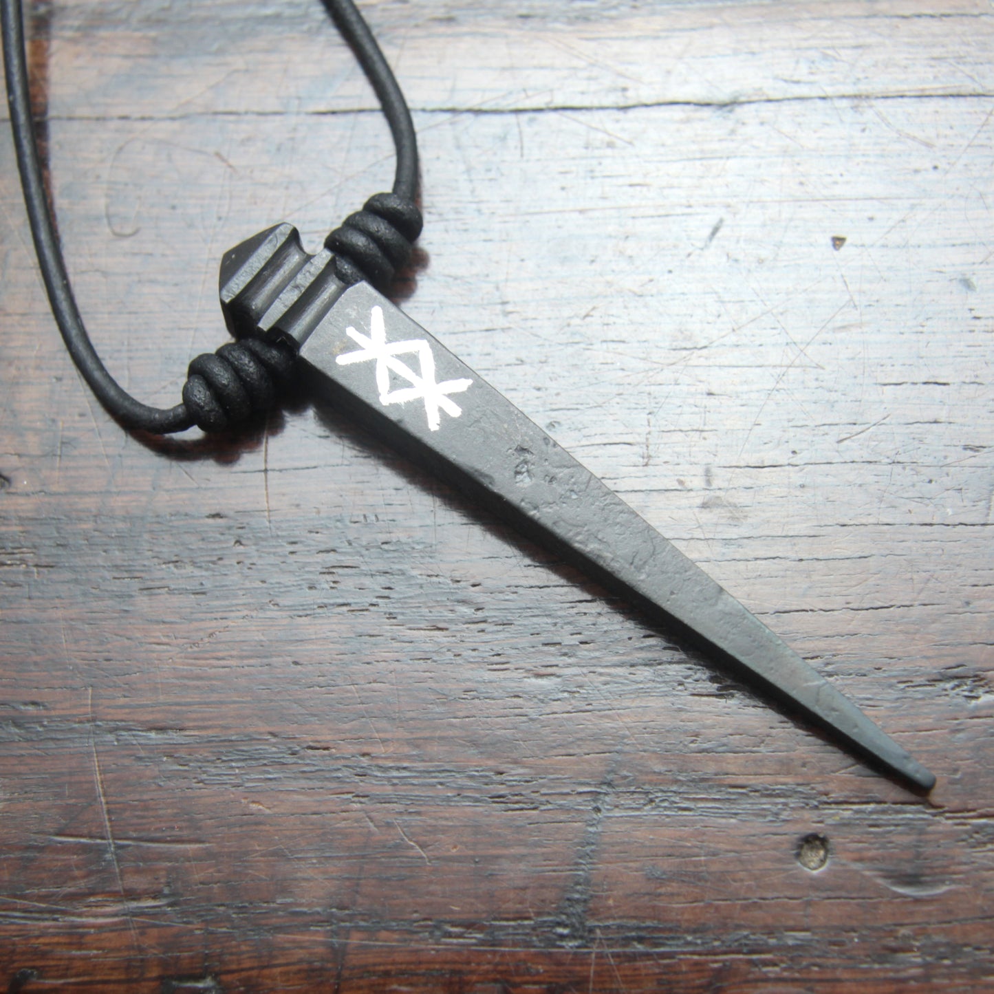 Custom Silver Inlaid Rune Iron Nail Pendant