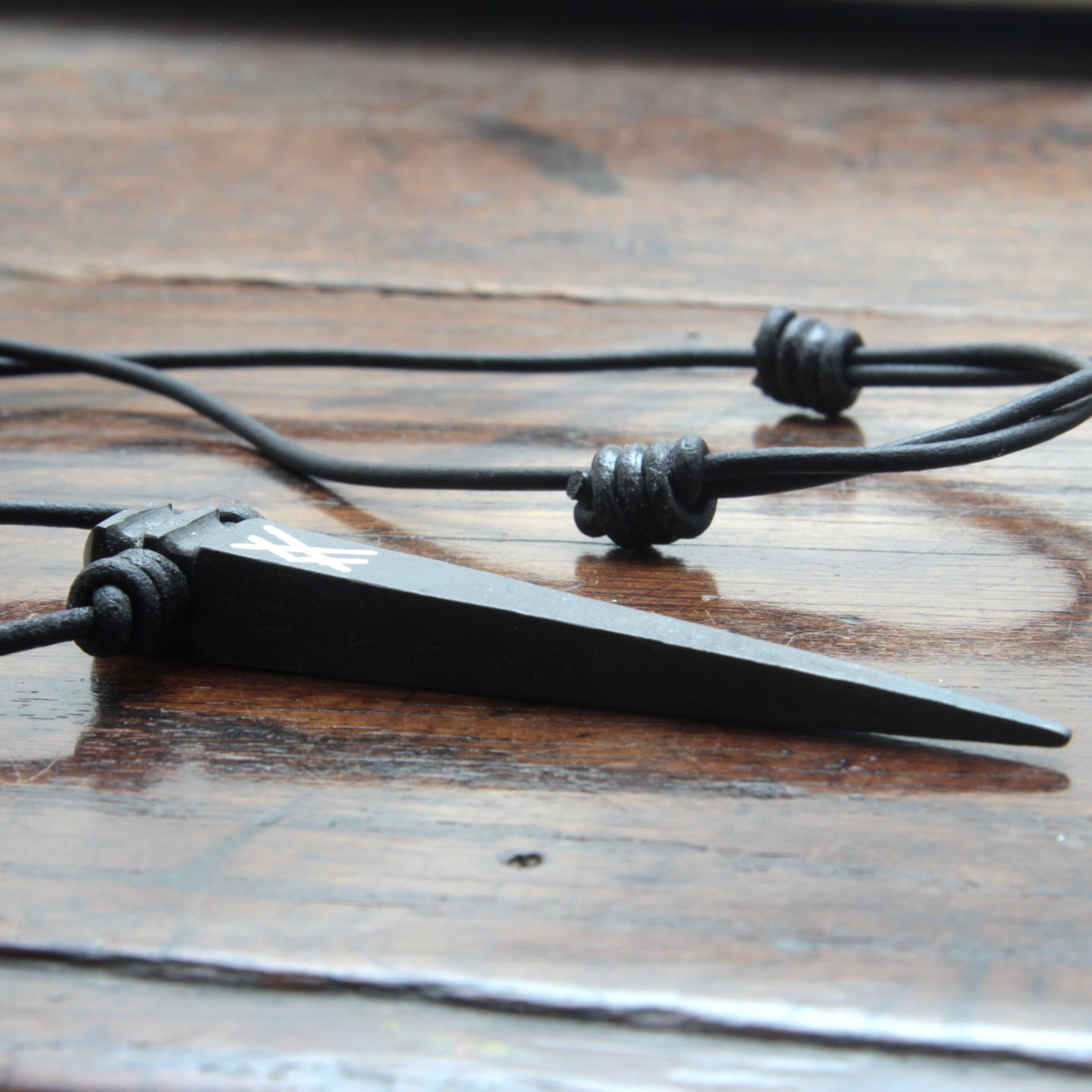 Custom Silver Inlaid Rune Iron Nail Pendant