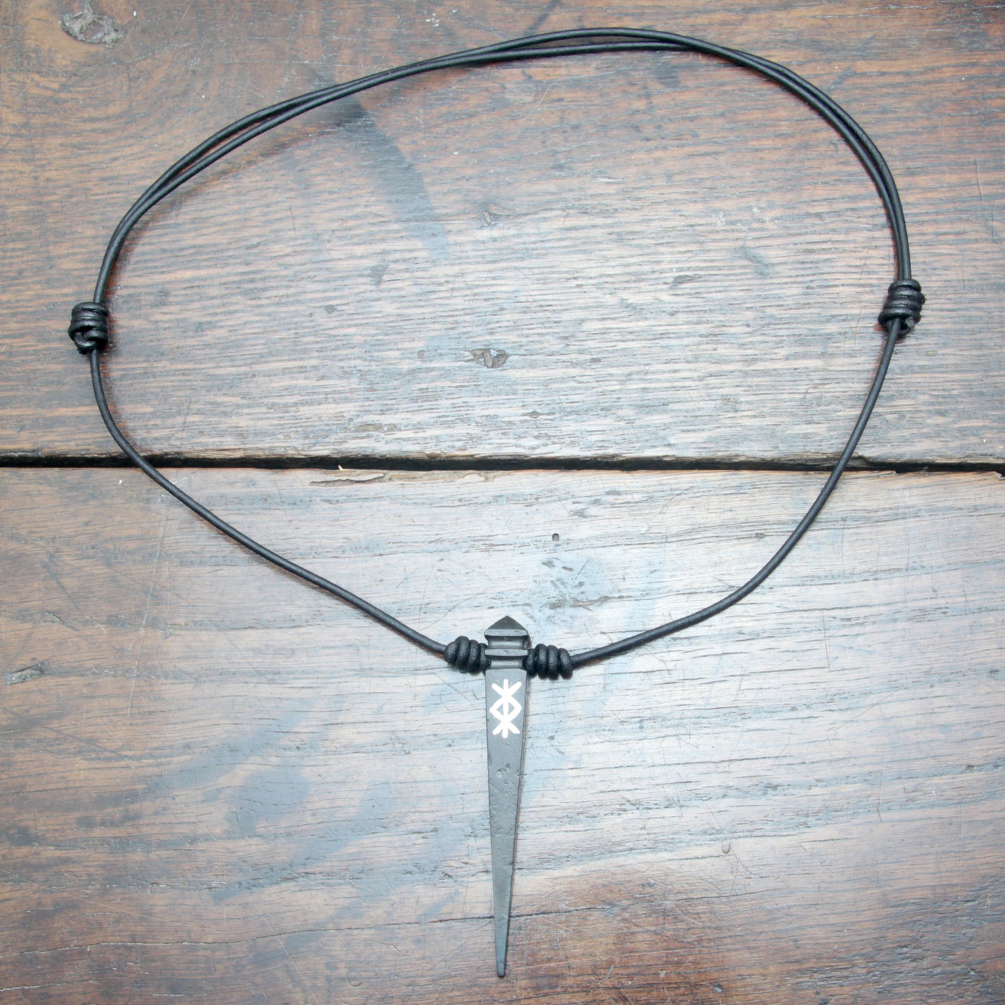 Custom Silver Inlaid Rune Iron Nail Pendant