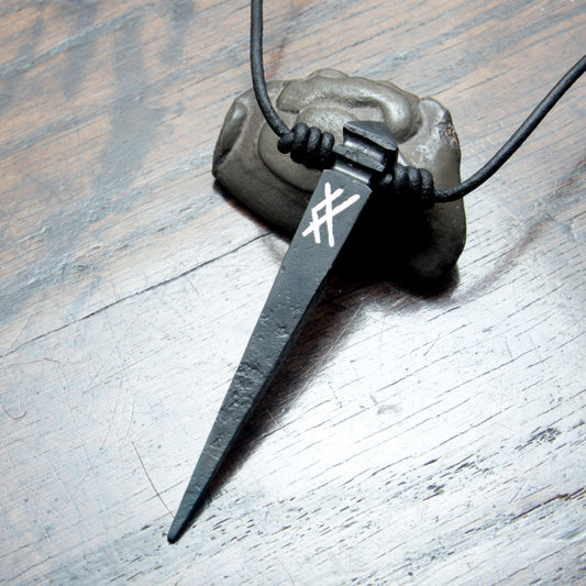 Custom Silver Inlaid Rune Iron Nail Pendant