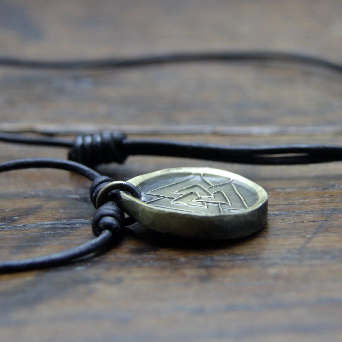 Valknut Hrungnir's Heart Iron Coin Necklace. Norse Viking style medallion pendant that can be personalised with silver inlay or an engraving
