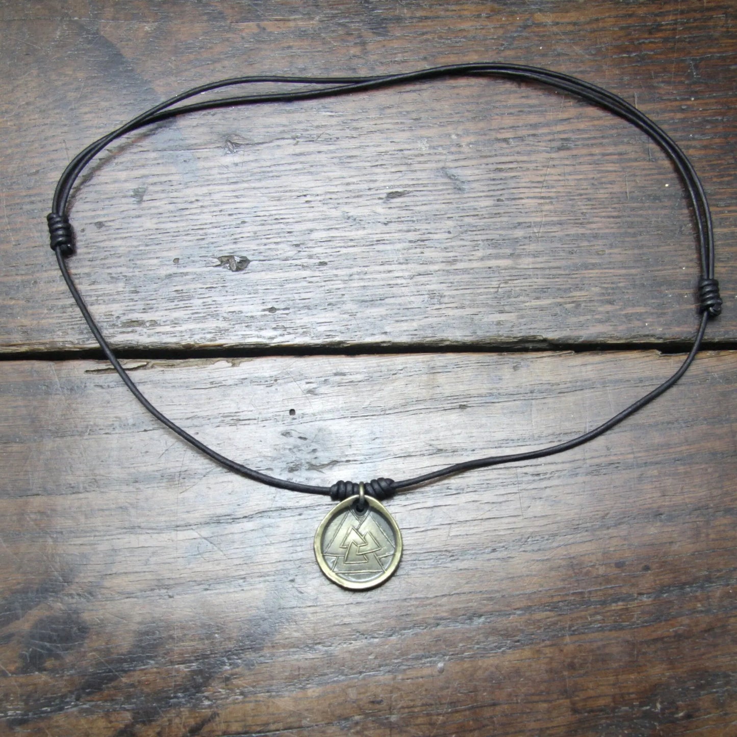Valknut Hrungnir's Heart Iron Coin Necklace. Norse Viking style medallion pendant that can be personalised with silver inlay or an engraving