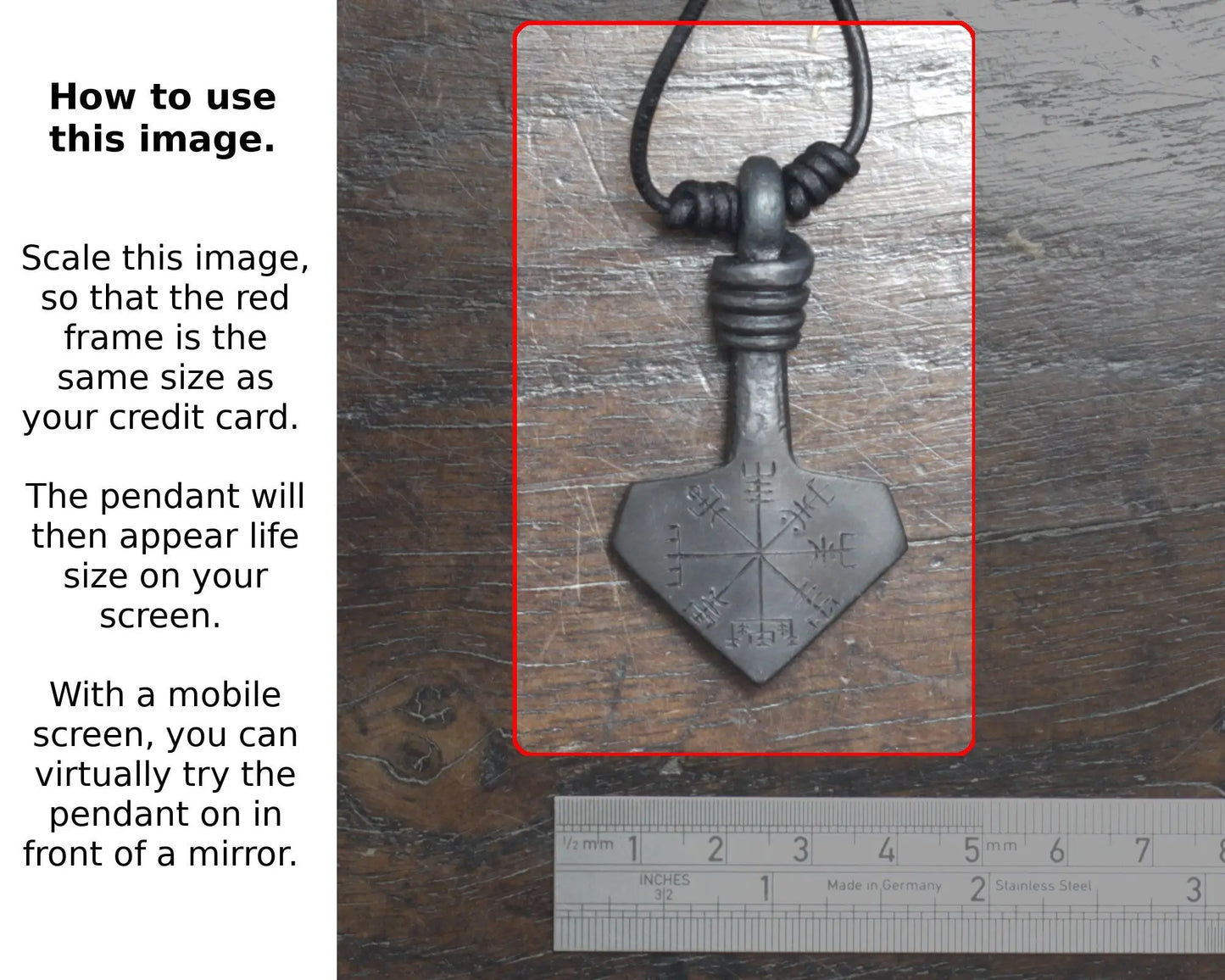 Vegvisir engraved Thor's hammer pendant
