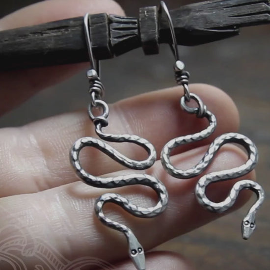 Forged Silver Snake Earrings, from Taitaya Forge, by metal artisan M. Barran
