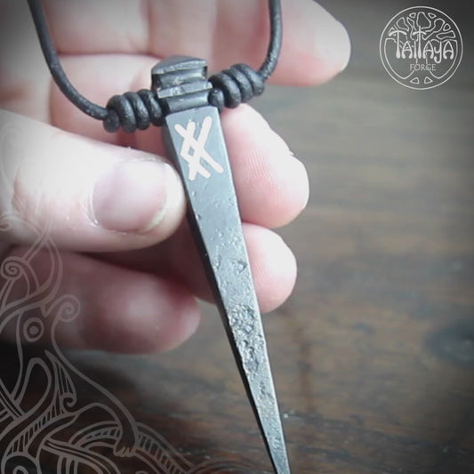 Custom Silver Inlaid Rune Iron Nail Pendant