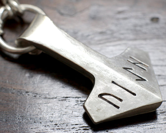 Large Forged Silver Thor's hammer Necklace, Reserved