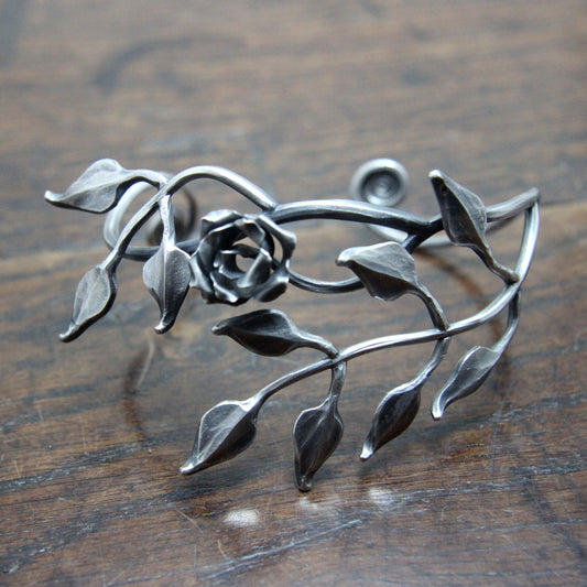 Silver Rose Hand Cuff Bracelet