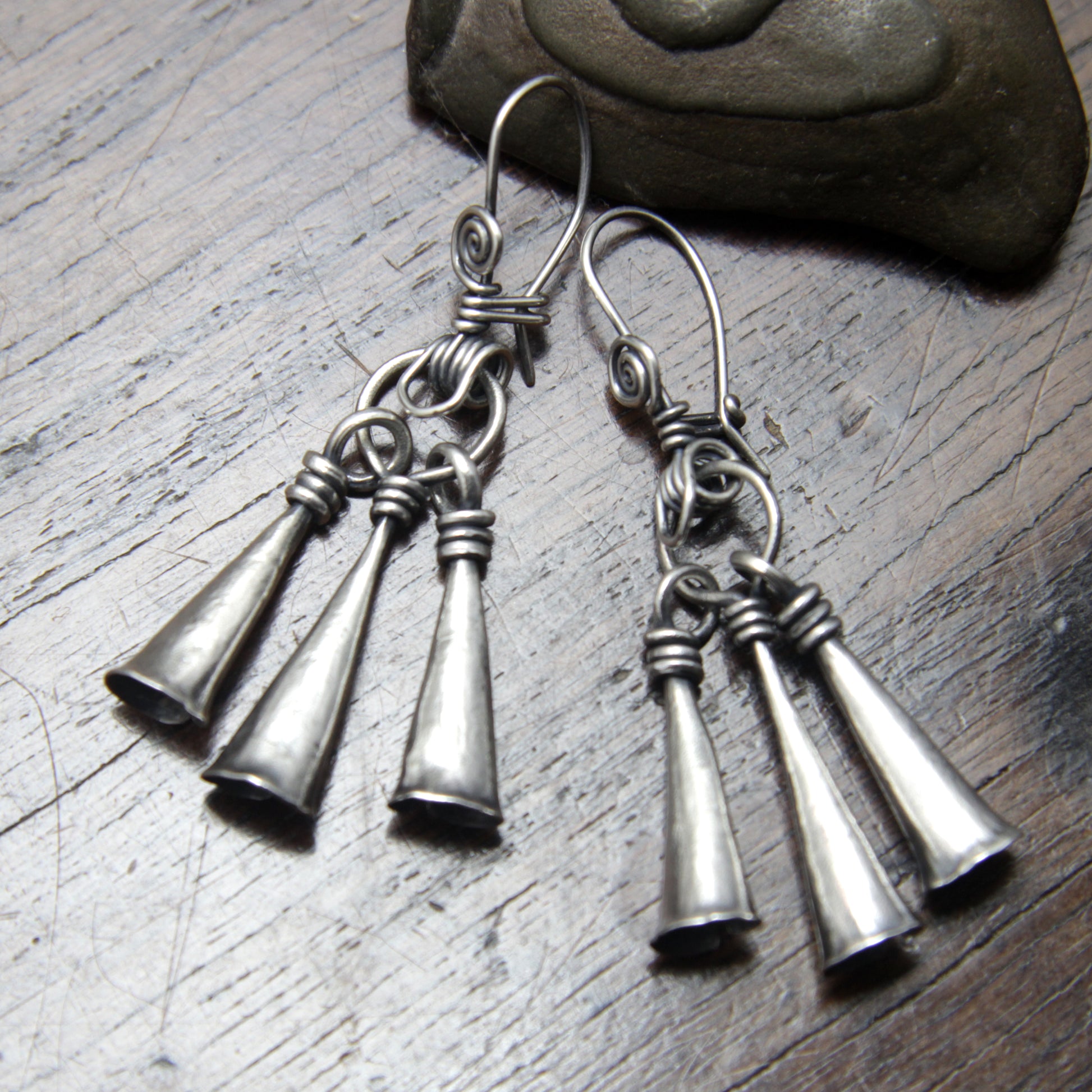 Silver Bell Amulet Chime Earrings Taitaya Forge