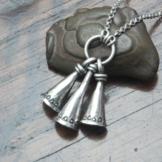 Ornate Silver Triple Bell Necklace