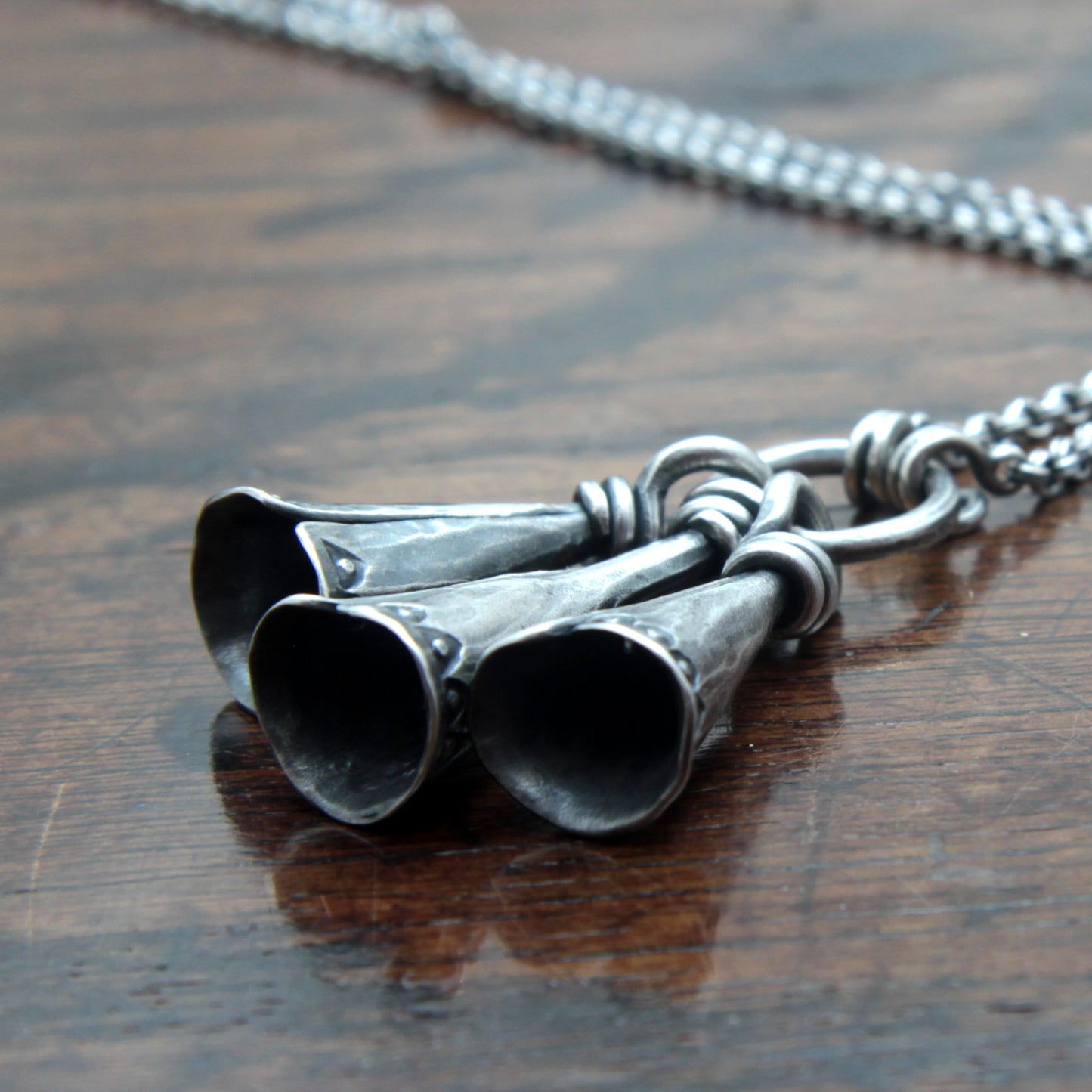 Ornate Silver Triple Bell Necklace