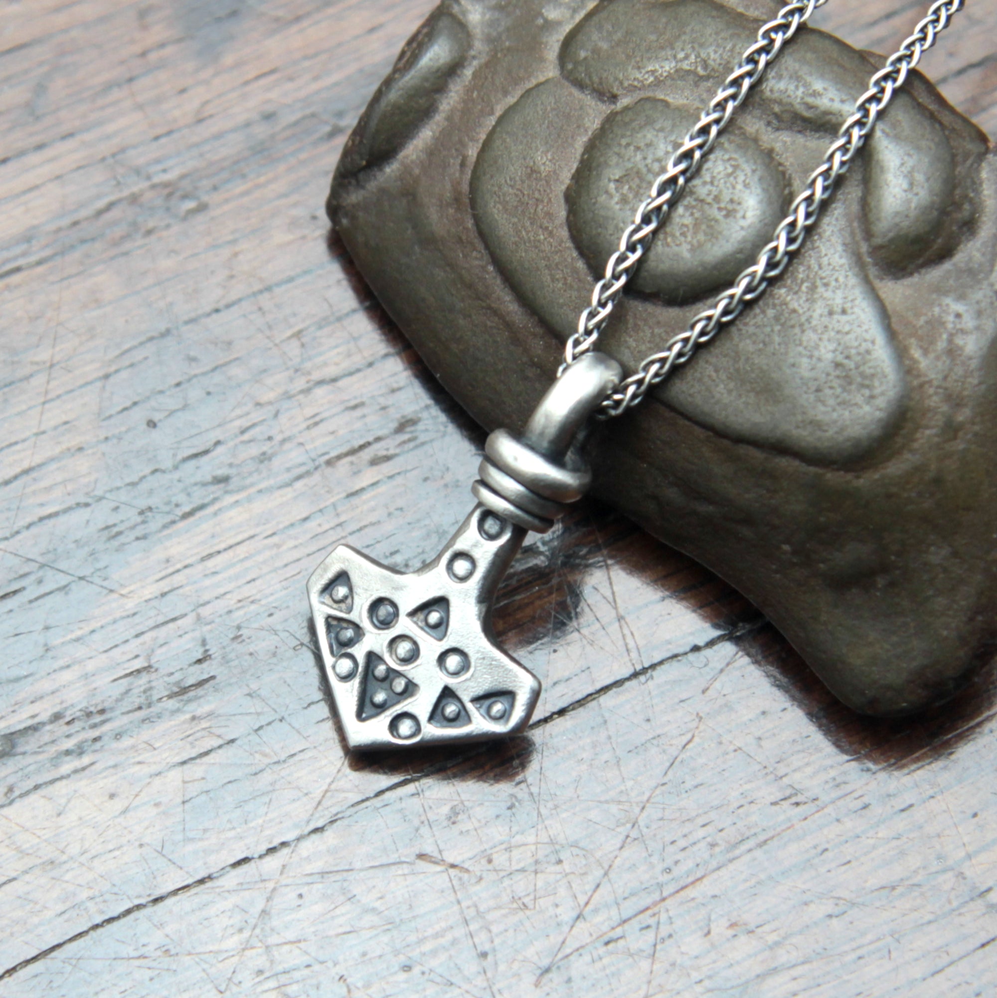 Small decorated Forged Silver Thors hammer pendant