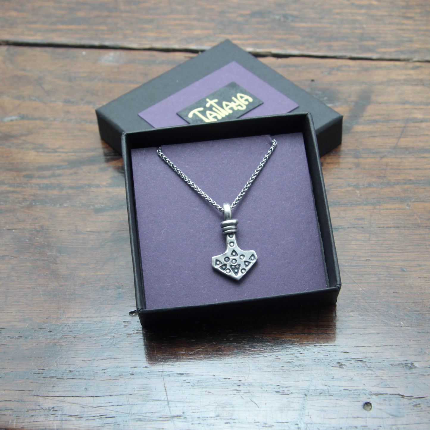 Small decorated Forged Silver Thors hammer pendant