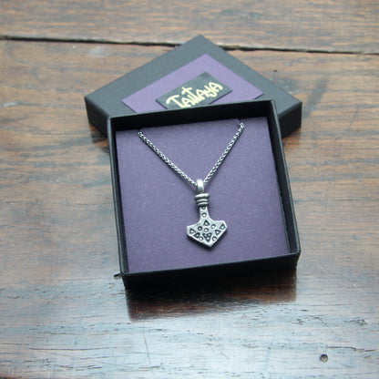 Small decorated Forged Silver Thors hammer pendant