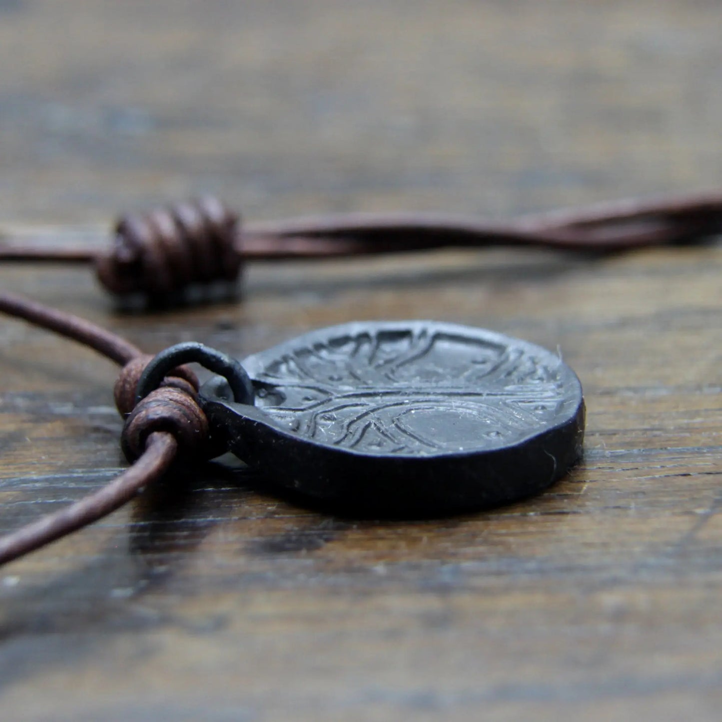 Norse Viking Yggdrasil Tree Iron Coin Pendant on a leather necklace Taitaya Forge