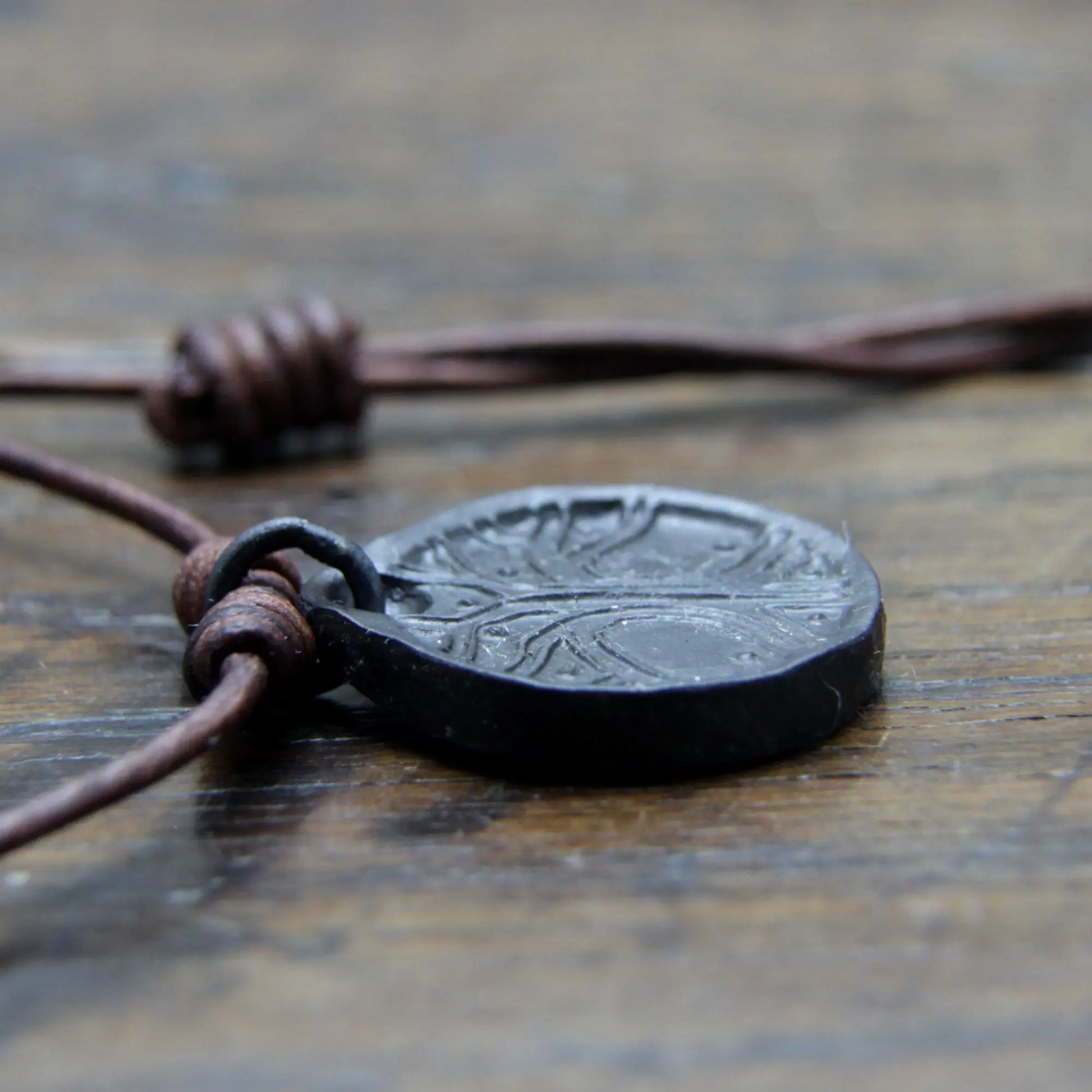 Norse Viking Yggdrasil Tree Iron Coin Pendant on a leather necklace Taitaya Forge