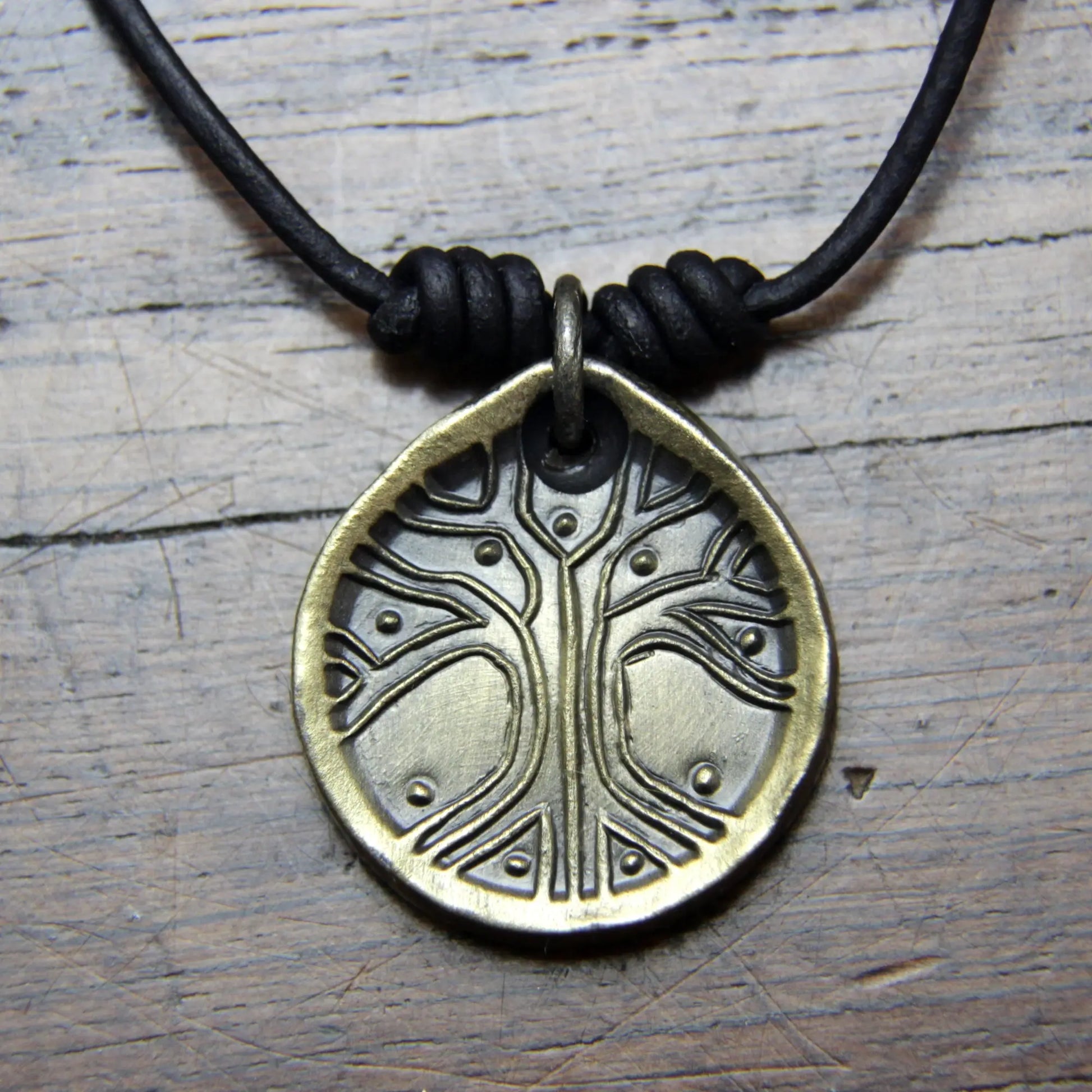 Norse Viking Yggdrasil Tree Iron Coin Pendant on a leather necklace Taitaya Forge