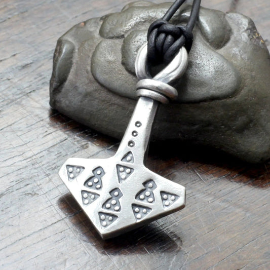 Hot Forged Silver Mjolnir, Viking Stamp work decorated, made and designed by MBarran, Taitaya Forge, UK