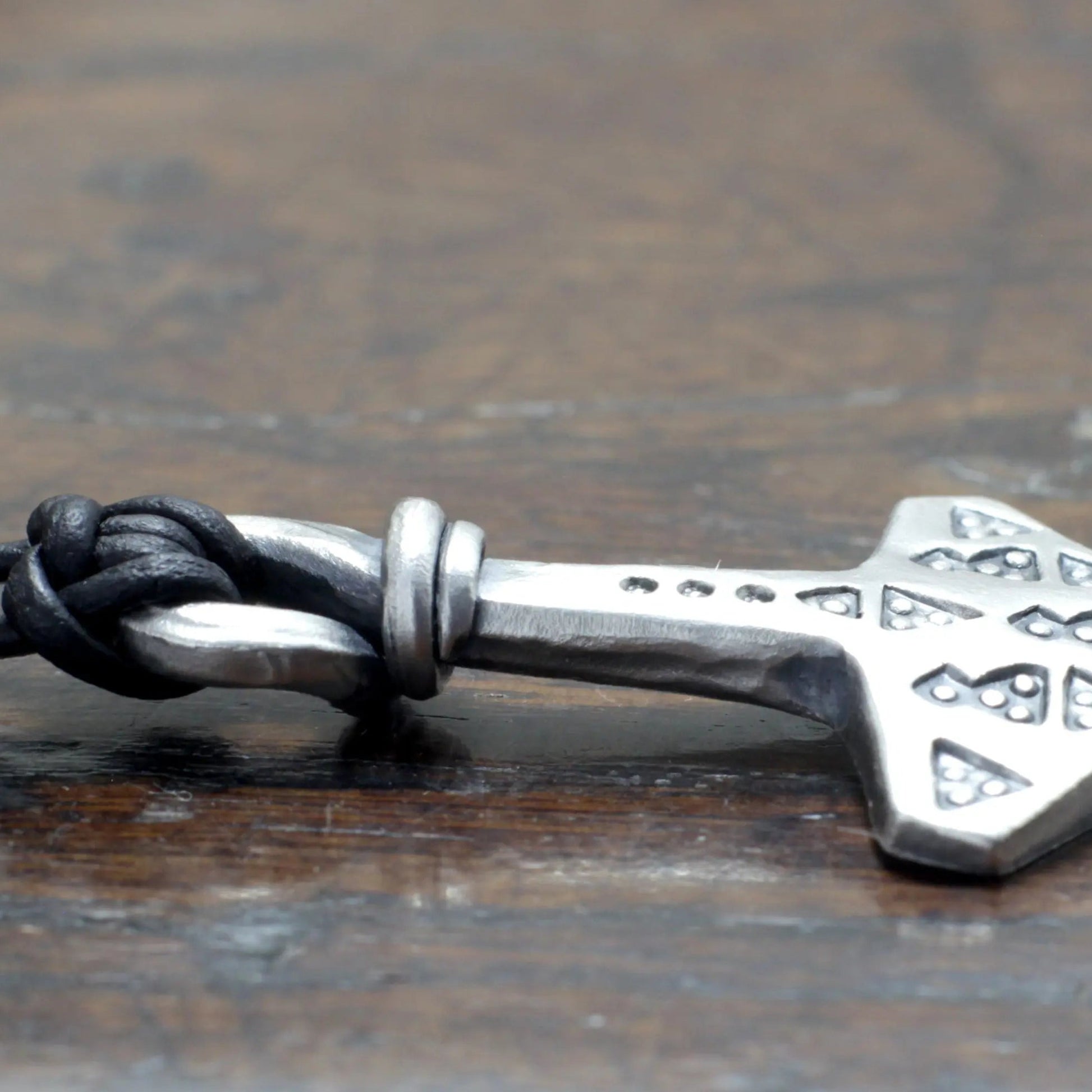 Hot Forged Silver Mjolnir, Viking Stamp work decorated, made and designed by MBarran, Taitaya Forge, UK