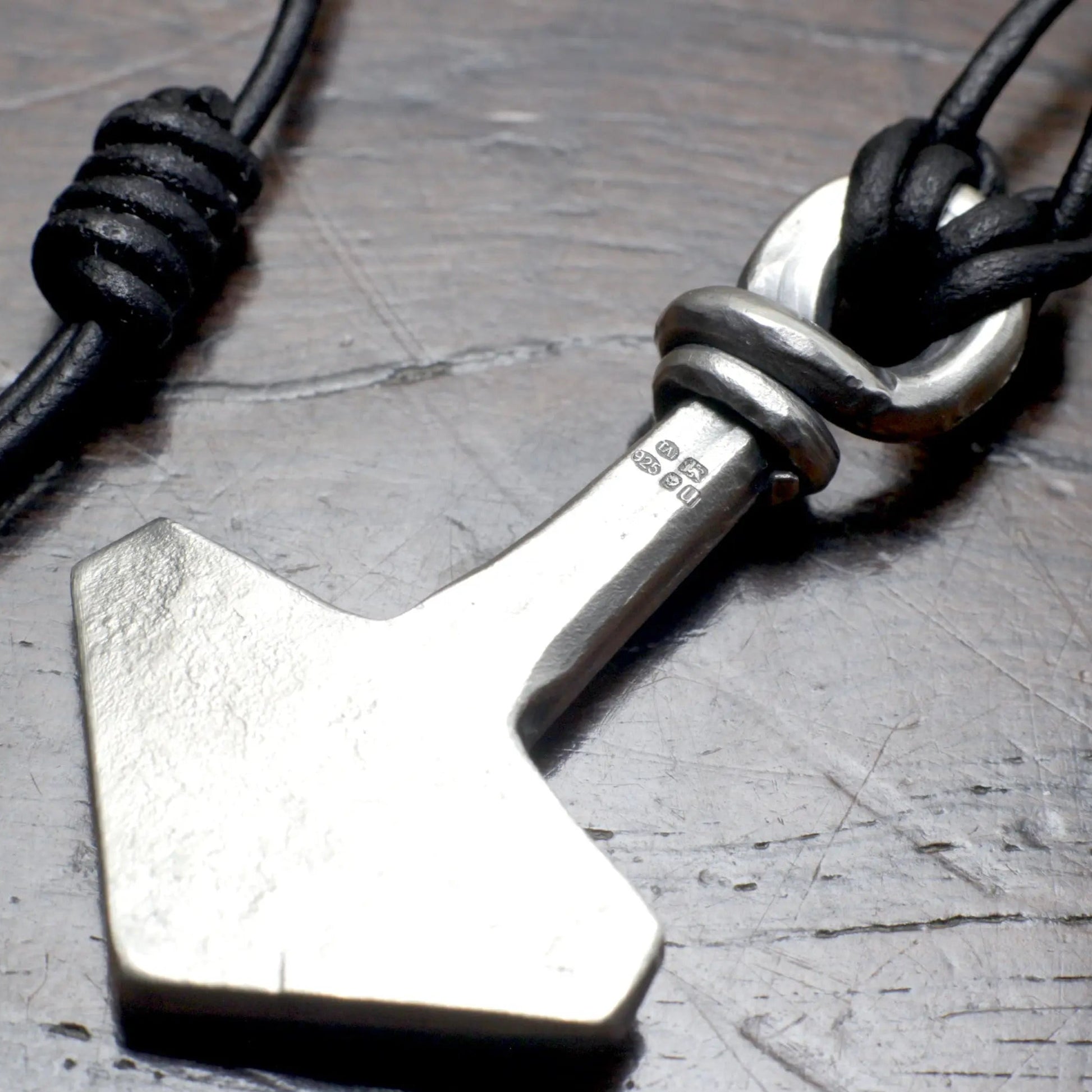 Hot Forged Silver Mjolnir, Viking Stamp work decorated, made and designed by MBarran, Taitaya Forge, UK