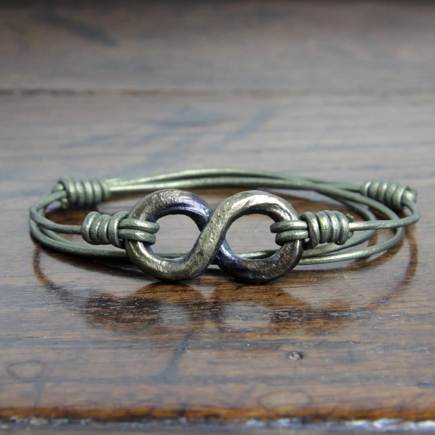 Forged Iron Infinity Leather Wrap Bracelet and Necklace