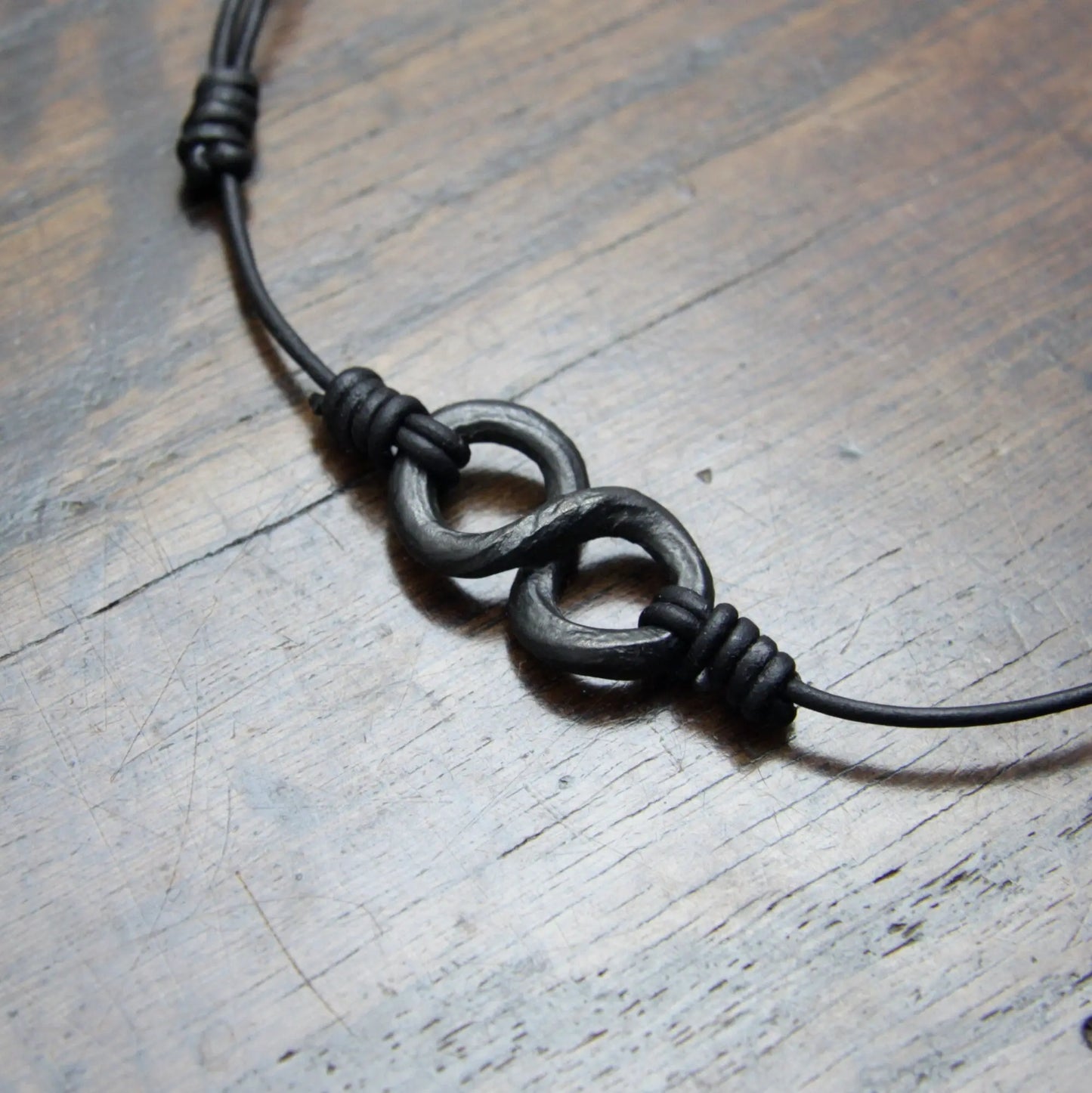 Forged Iron Infinity Leather Wrap Bracelet and Necklace