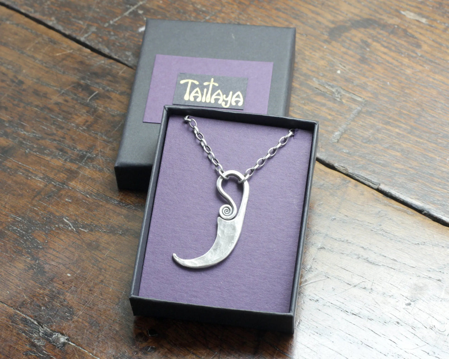 Forged Silver Sickle Pendant, solid Sterling Silver, 925 pendant on a thick silver chain