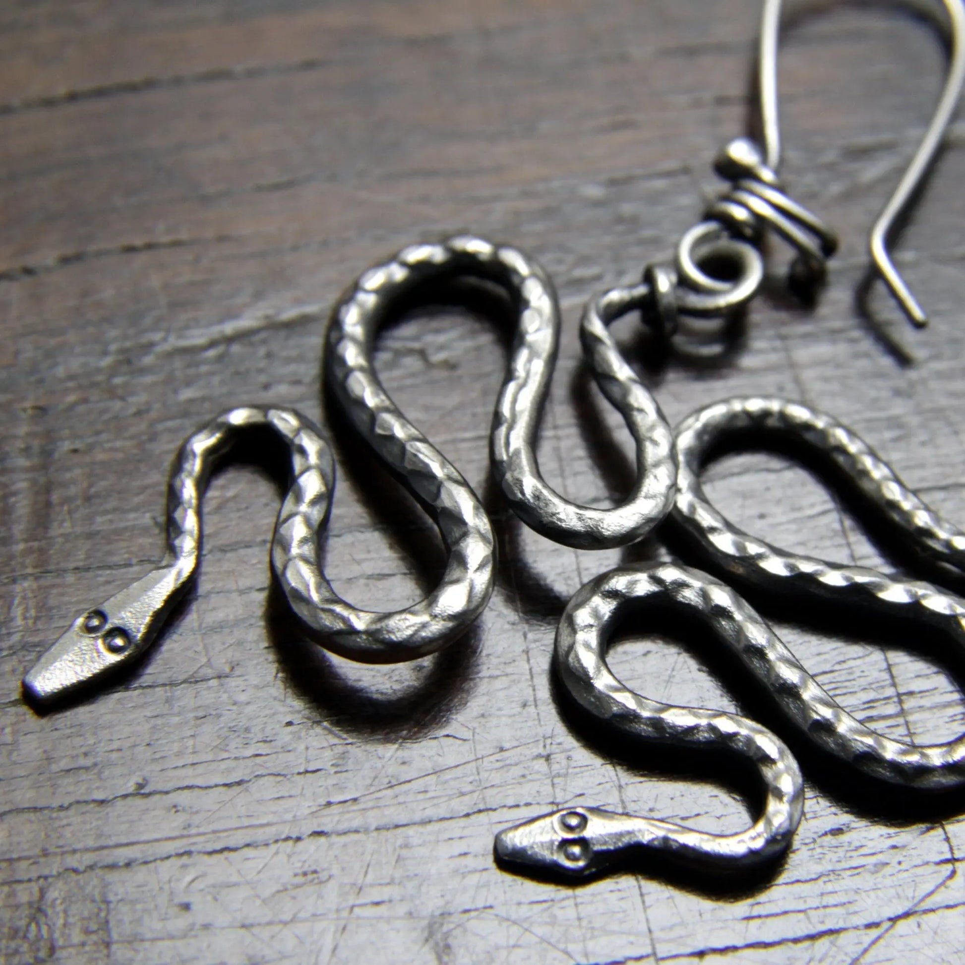 Forged Silver Snake Earrings