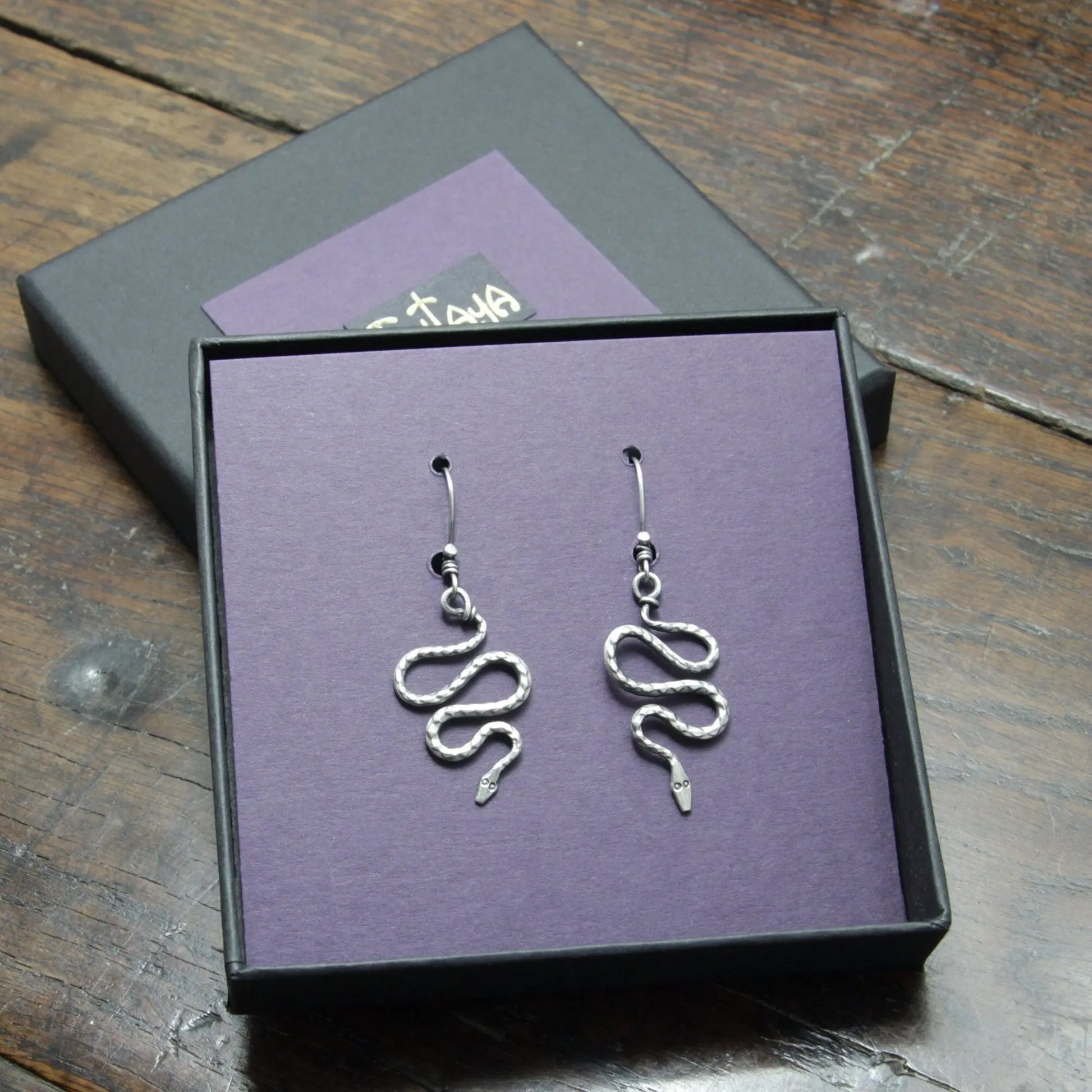 Forged Silver Snake Earrings