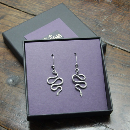 Forged Silver Snake Earrings