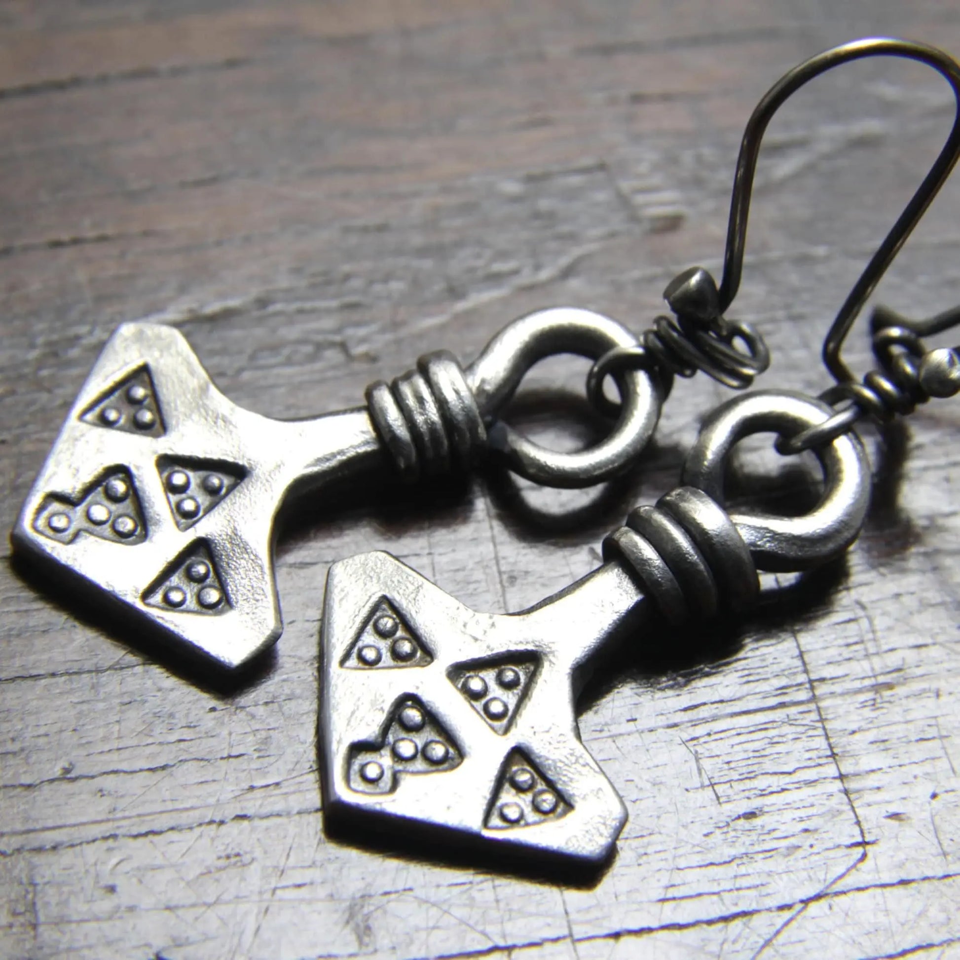 Forged Silver Thor's Hammer, Mjolnir Earrings