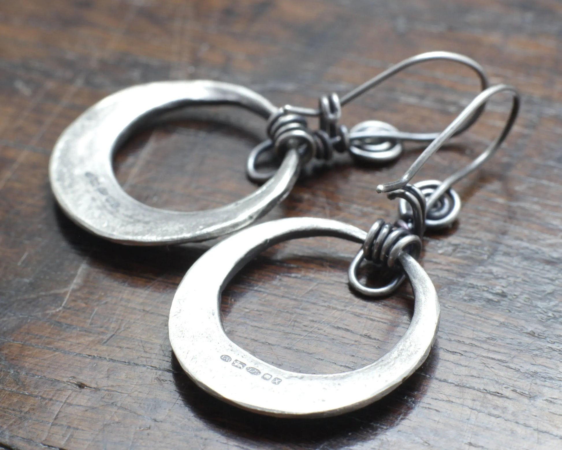 Forged Silver Moon Earrings, made and designed by Marleena Barran, Taitaya Forge, UK
