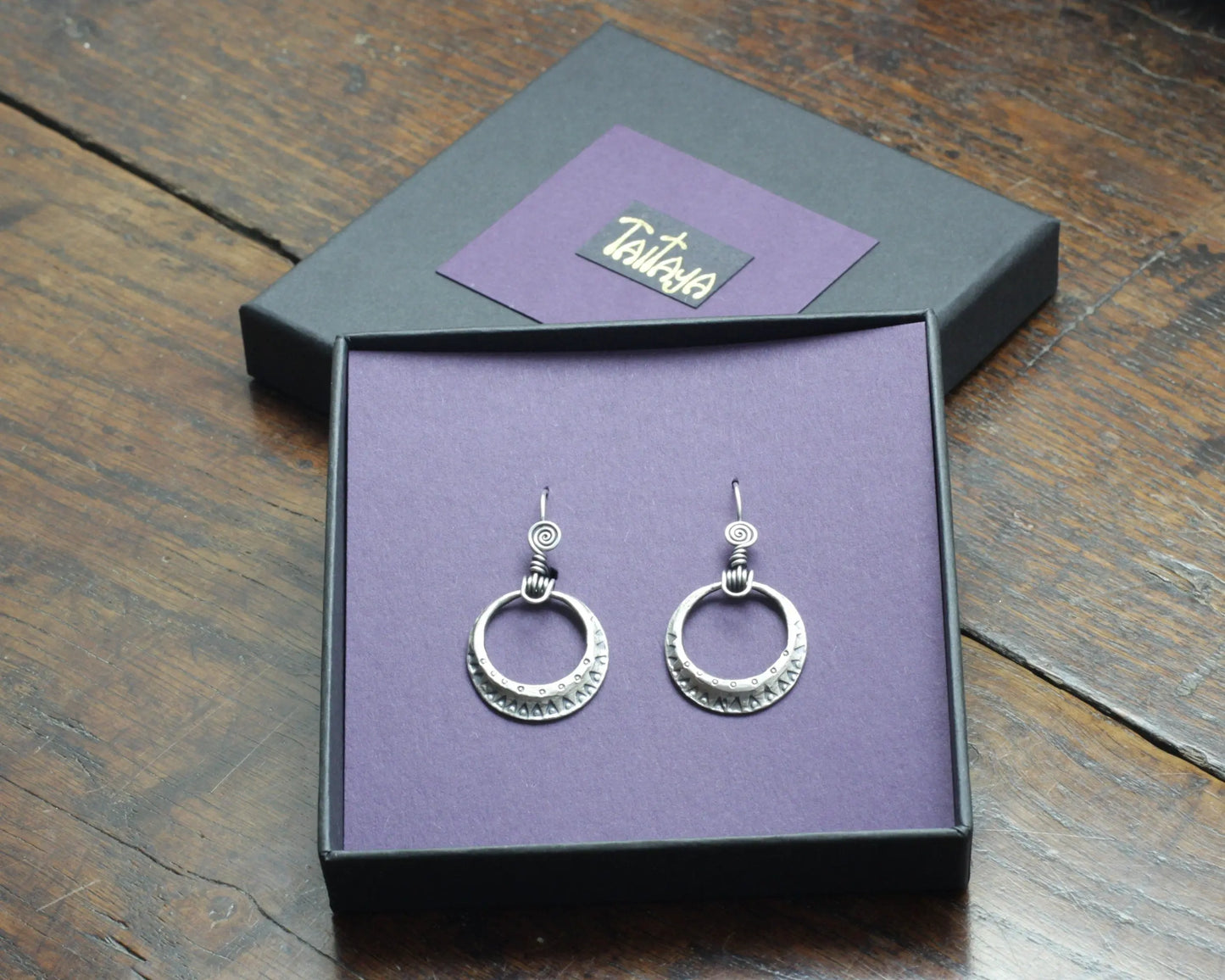 Forged Silver Moon Earrings, made and designed by Marleena Barran, Taitaya Forge, UK